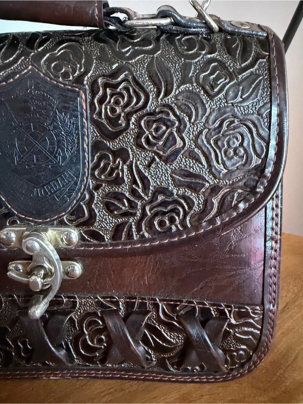 Dina Jordan Vintage Rose Tooled Leather Handbag